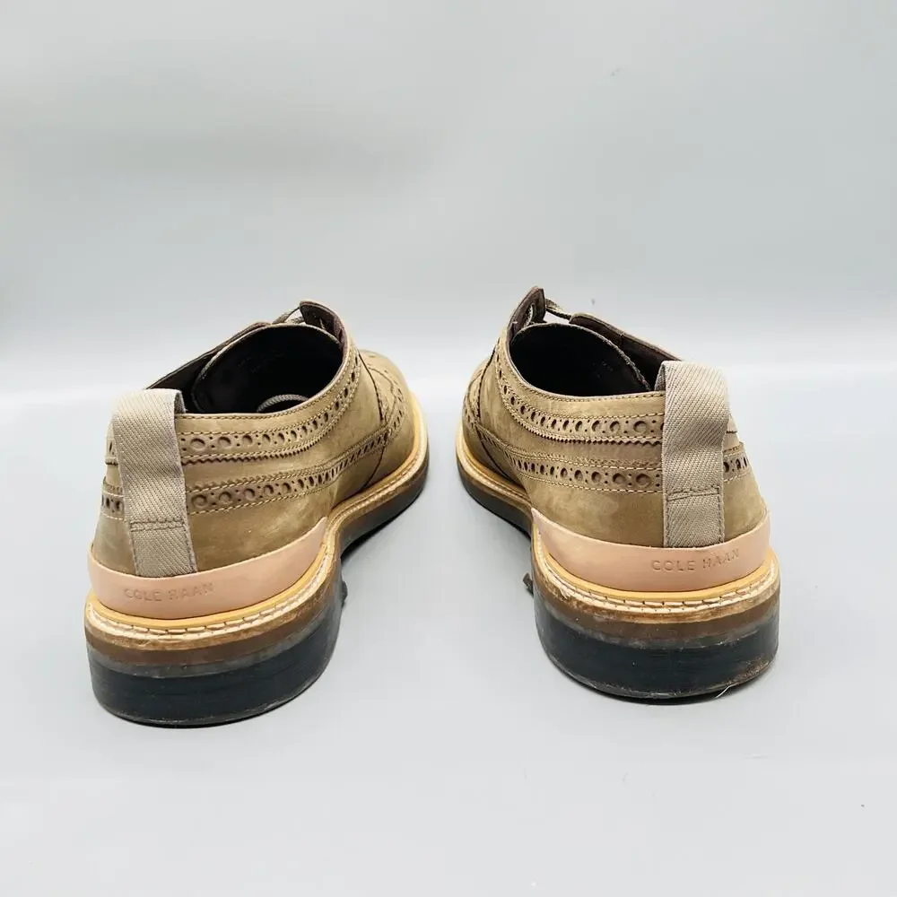 Cole Haan Shoes Mens 12 Beige Nubuck Wingtip Oxford Dress Lace Up Brogue Slip On